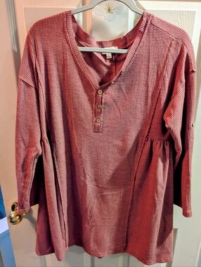 Women's Relaxed Waffle Henley Tunic - Rose